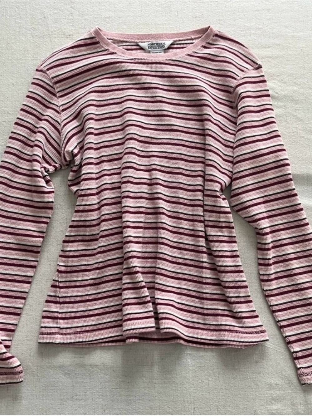 Northern Reflections Pink and Burgundy Striped Long-Sleeve Top Size M